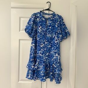 Sugarlips Blue and White Floral Tie-Neck Dress